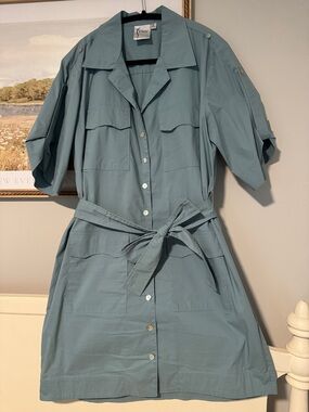 Finley Short-Sleeve Button Midi Dress in Dusty Teal